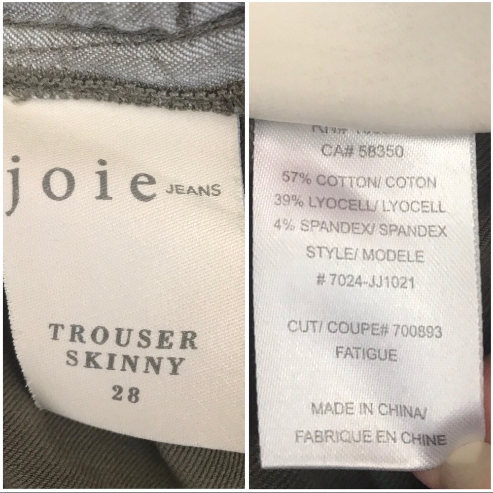 *JOIE* Fatigue Trouser Skinny Olive Jeans - Picture 8 of 8